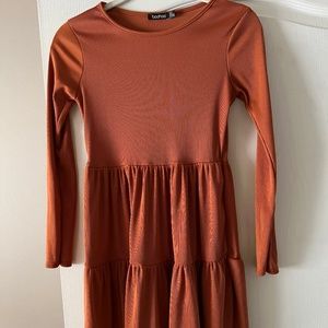 Boohoo Orange Long Sleeve Dress